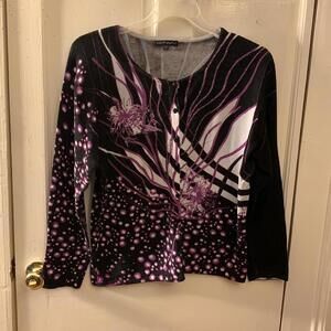 🍁Pierre New York purple black n white sweater shirt 1X